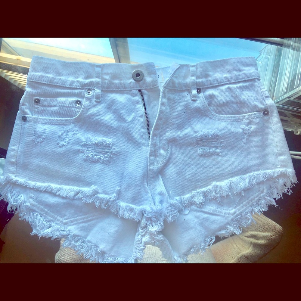 High Waisted White Jean Short